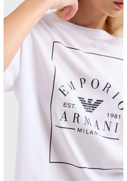 Pamuk Oversize Fit Bisiklet Yaka Logolu T Shirt Bayan T Shirt EW000553 AF10887 U0002 modelleri