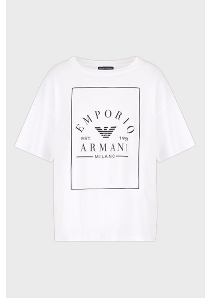 Pamuk Oversize Fit Bisiklet Yaka Logolu T Shirt Bayan T Shirt EW000553 AF10887 U0002 fırsatları