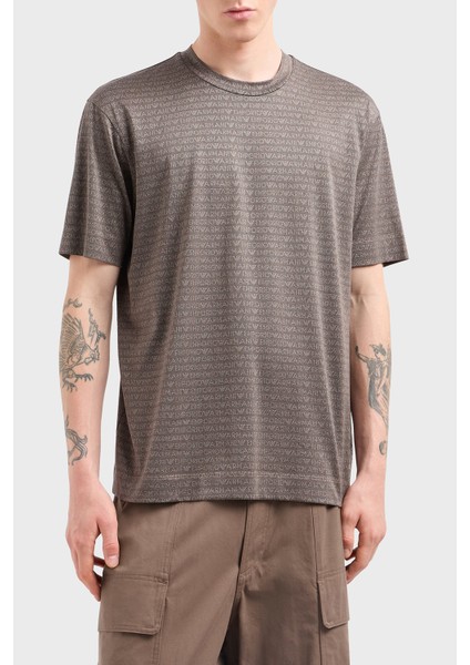 Jakarlı Logo Baskılı Regular Fit Bisiklet Yaka T Shirt Erkek T Shirt EM000787 AF12916 F6052