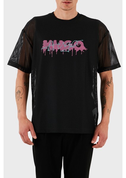 Logo Efektli Oversize Fit Bisiklet Yaka File T Shirt Erkek T Shirt 50510000 001