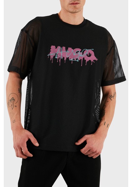 Logo Efektli Oversize Fit Bisiklet Yaka File T Shirt Erkek T Shirt 50510000 001 modelleri