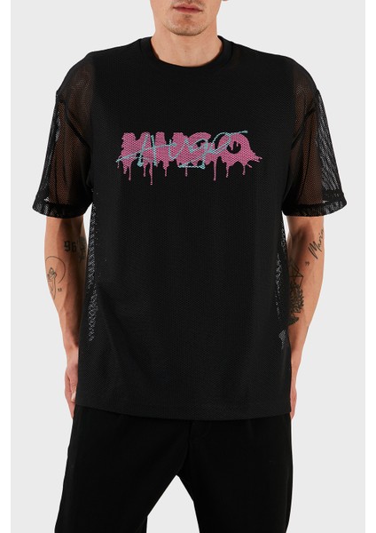 Logo Efektli Oversize Fit Bisiklet Yaka File T Shirt Erkek T Shirt 50510000 001 fırsatları