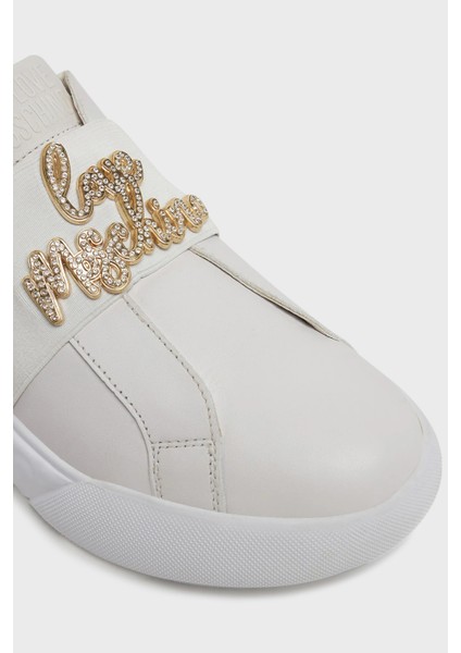 Taş Logolu Deri Sneaker Ayakkabı Bayan Ayakkabı JA15064G1MIA610A