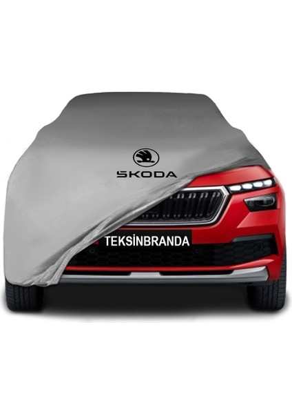 Skoda Kamiq Gri Kumaş Araba Branda Logolu Penye Oto Branda