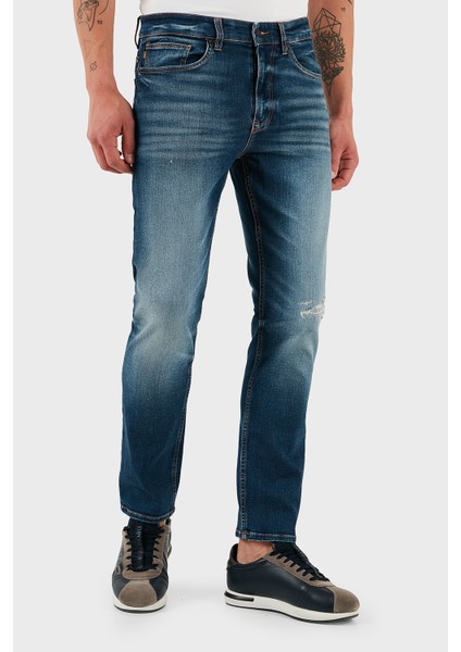 Streç Pamuklu Regular Fit Normal Bel Düz Paça Jeans Erkek Kot Pantolon 50534683 405