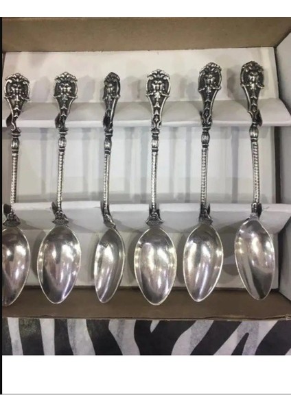 6'lı Gerçek Gümüş Çay Kaşık 77GRAM Keyif Çiçek Motif Sap Şık Zarif Set 11CM 800 Ayar Kaliteli