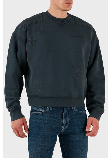 Streç Pamuklu Regular Fit Zımba Detaylı Bisiklet Yaka Sweat Erkek Sweat S74GU0752 S25539 814