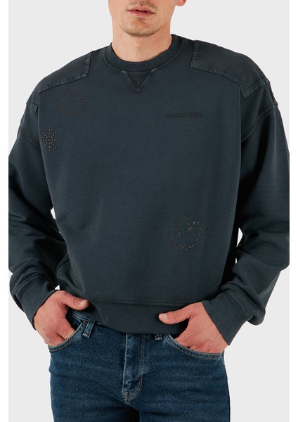 Streç Pamuklu Regular Fit Zımba Detaylı Bisiklet Yaka Sweat Erkek Sweat S74GU0752 S25539 814