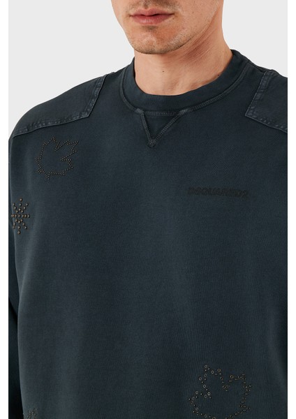 Streç Pamuklu Regular Fit Zımba Detaylı Bisiklet Yaka Sweat Erkek Sweat S74GU0752 S25539 814