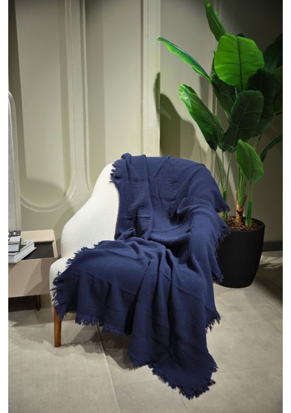Indigo Müslin Koltuk Şalı / Tv Battaniyesi (100 x 200 Cm)