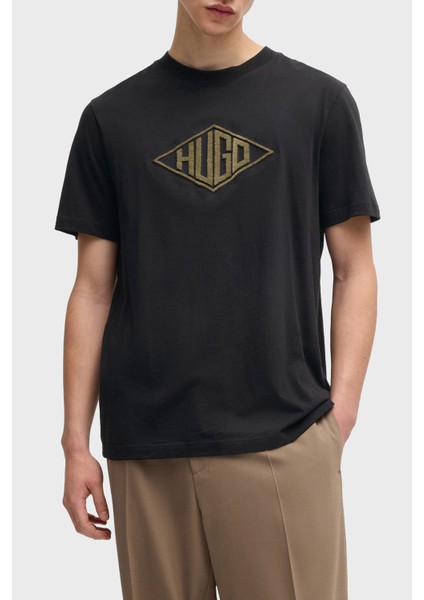 Pamuklu Geometrik Logo Nakışlı Regular Fit Bisiklet Yaka T Shirt Erkek T Shirt 50534934 001