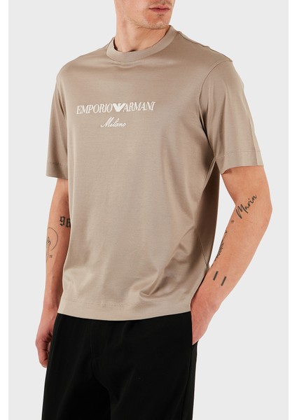 Logo Işlemeli Regular Fit Pamuklu Bisiklet Yaka T Shirt Erkek T Shirt EM001033 AF10017 M6085 modelleri