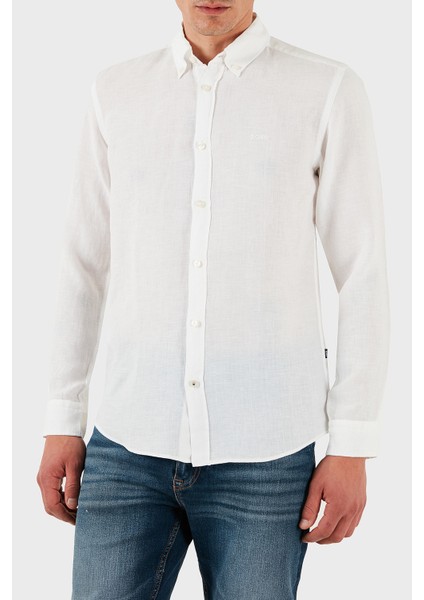 Keten Regular Fit Düğmeli Yaka Logolu Gömlek Erkek Gömlek 50520283 100