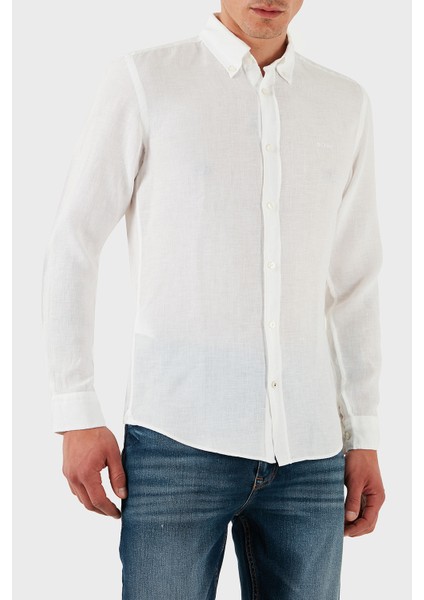 Keten Regular Fit Düğmeli Yaka Logolu Gömlek Erkek Gömlek 50520283 100 fırsatları