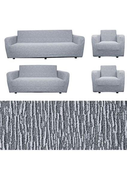 Jakarlı Düz Desen Likralı Esnek Yikanabilir Koltuk Örtüsü 3+2+1+1 Koltuk Takımı Koltuk Kılıfı