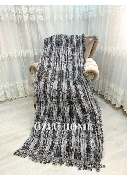 Pamuklu Koltuk - Çekyat Örtüsü 170X220 Kıpçak Desen Kaydırmaz Koltuk Şalı Acı Kahve