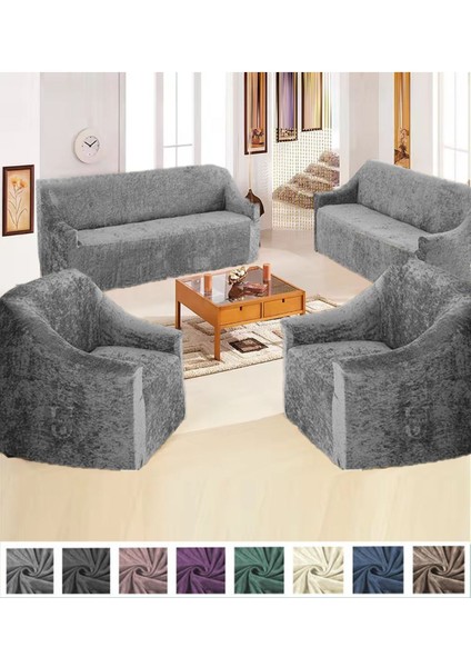 Kadife 3+3+1+1 Lastikli Kanepe Örtüsü | Lastikli Koltuk Örtüsü | Koltuk Kılıfı