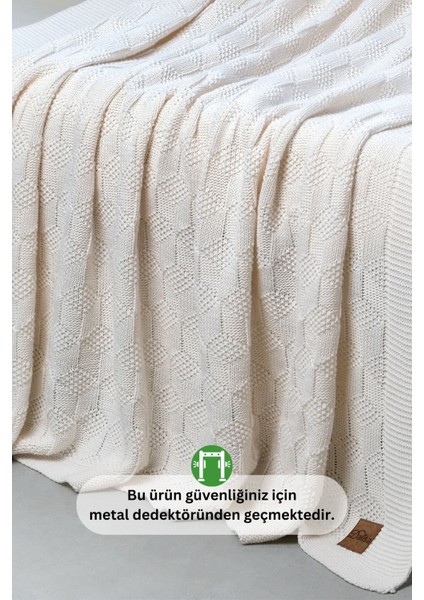 Cups Labirent Desen Triko Örme Koltuk Şalı Beyaz - 130X170 fırsatları