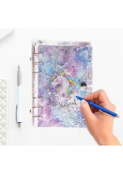 Mekanizmalı Simli ve Sulu Kapaklı Desenli Defter
