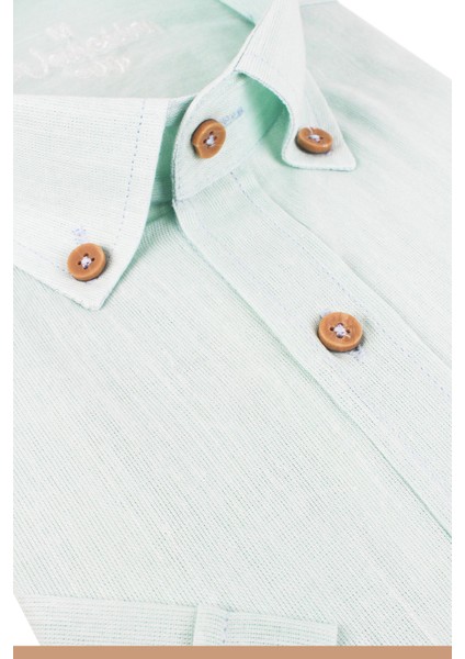 Erkek Pastel Yeşil Uzun Kollu Keten Efektli Cepli Pamuklu Gömlek fiyatları