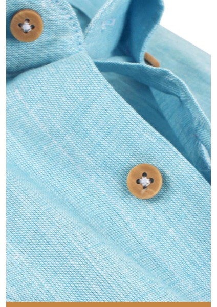 Erkek Okyanus Mavi Uzun Kollu Keten Efektli Cepli Pamuklu Gömlek fiyatları