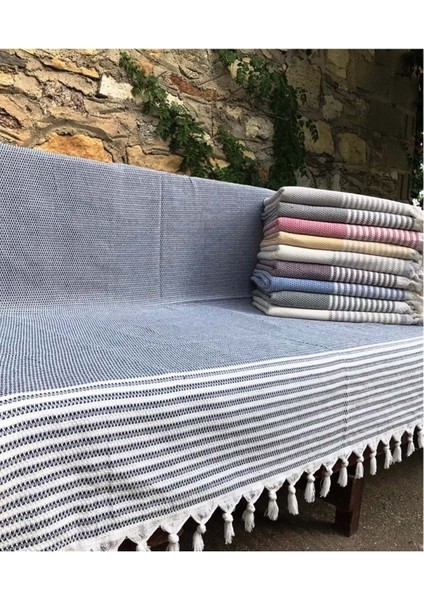 Pamuklu Kaymaz Hasır Dokuma Maxi Kolları Kapatan Koltuk Örtüsü 180X310 Koyu Gri