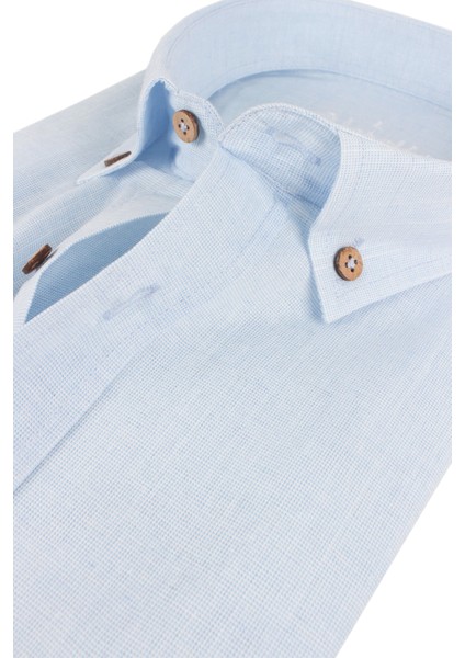 Erkek Mavi Uzun Kollu Keten Efektli Cepli Pamuklu Gömlek modelleri