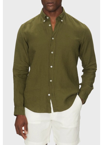 Keten Regular Fit Düğmeli Yaka Logolu Gömlek Erkek Gömlek 50520283 302