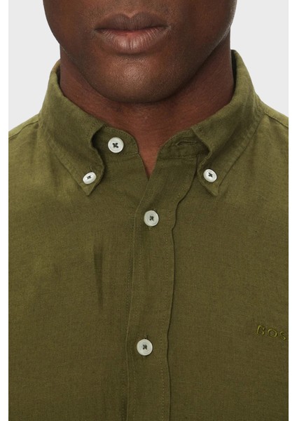 Keten Regular Fit Düğmeli Yaka Logolu Gömlek Erkek Gömlek 50520283 302 fırsatları