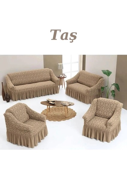 Jakarlı 3+2+1+1 Koltuk Takımı Örtüsü. Lastikli, Esnek, Yıkanabilir Koltuk, Kanepe, Çekyat Kılıfı.