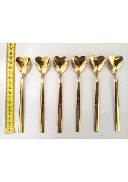 6 Adet Altın Kaplama Kalp Stil Dondurma Kaşığı Paslanmaz Çelik 14K Kaplı Gold 6lı Nescafe Kaşık Seti