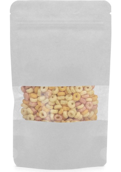 Pencereli Beyaz Kraft Kilitli Doypack Ambalaj 16 x 27 + 4 cm. 500 Gr. -500 Adet