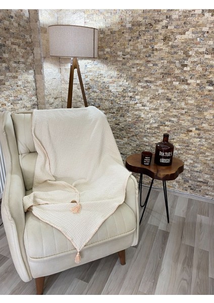 Ivory Müslin Koltuk Şalı / Tv Battaniyesi