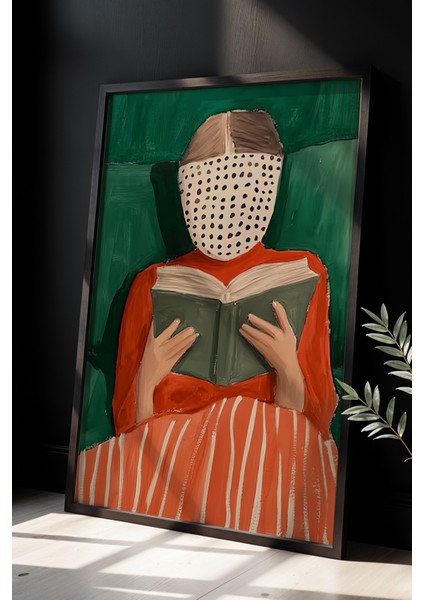 Modern Çizim Doğal Ahşap Çerçeveli Duvar Tablosu