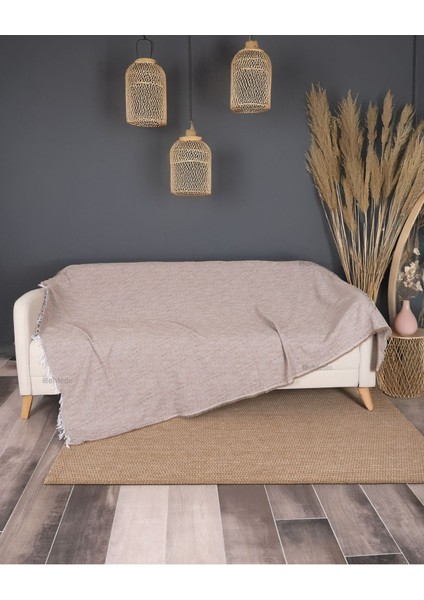 Çok Amaçlı Pamuklu Kaliteli Sık Dokuma 175X215 cm Kaymaz Koltuk Kanepe Örtüsü - Vizon