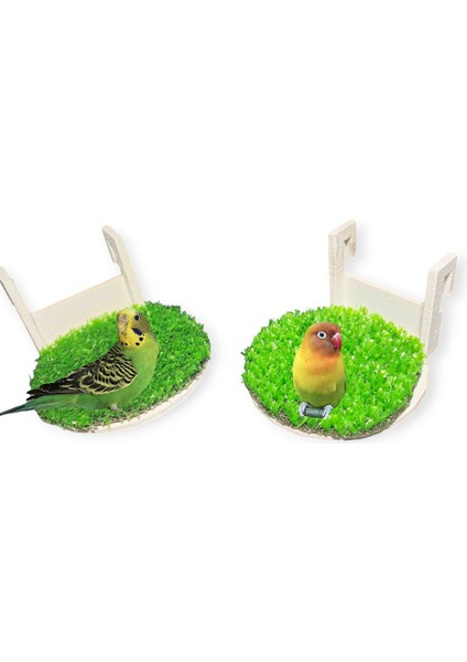 Askılı Kuş Tünek/Hamak Pla Malzeme Yapay Çim Destekli 2 Li Küçük Boy 8x8 cm