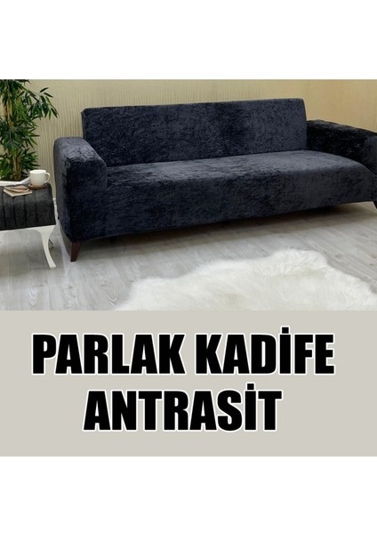 Parlak Kadife Kumaş Renk Kombinli 2 Adet Üçlü & Çekyat- 2 Adet Tekli Set Koltuk Kılıfı