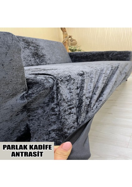 Parlak Kadife Kumaş Renk Kombinli 2 Adet Üçlü & Çekyat- 2 Adet Tekli Set Koltuk Kılıfı