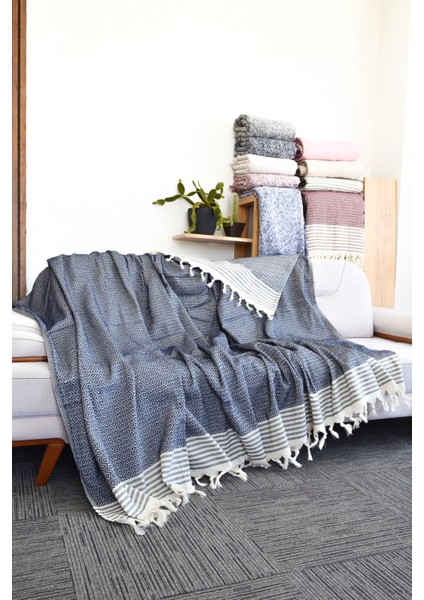 Diamond Lükspamuklu Kolları Örten Kanepe Çekyat Örtüsü Çok Amaçlı 180X300 cm Lacivert Koltuk Örtüsü