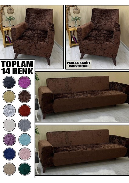 Parlak Kadife Kumaş 2 Adet Üçlü & Çekyat- 2 Adet Tekli Set Koltuk Kılıfı