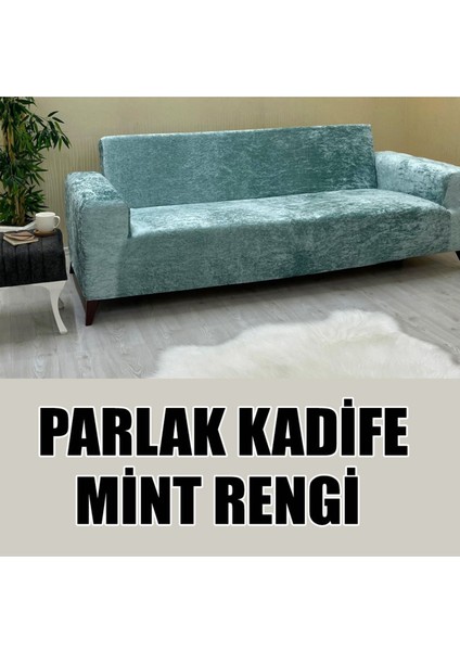 Parlak Kadife Kumaş Renk Kombinli 2 Adet Üçlü & Çekyat- 2 Adet Tekli Set Koltuk Kılıfı