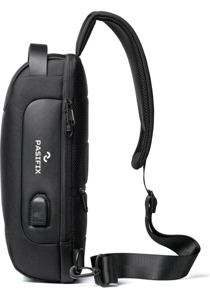9530 USB Sarj Portlu ve Kilitli Omuz ve Göğüs Çantası Siyah