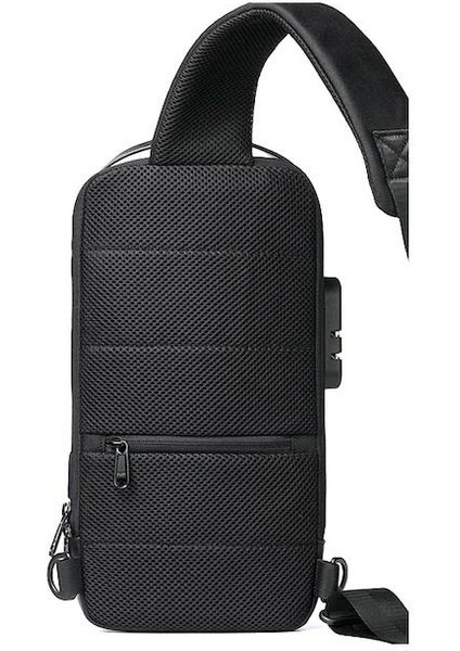 9530 USB Sarj Portlu ve Kilitli Omuz ve Göğüs Çantası Siyah