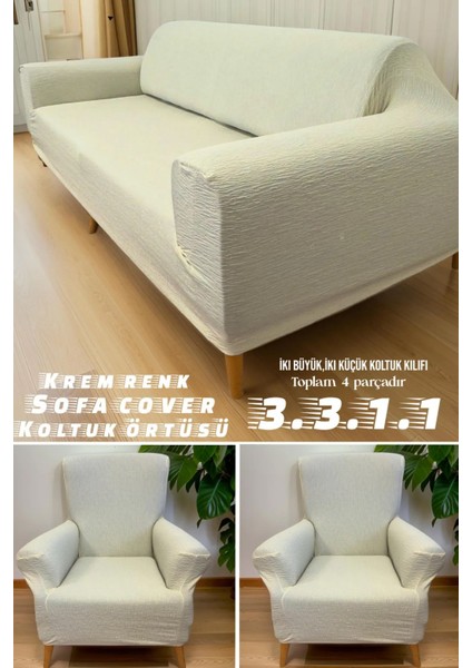 Koltuk Örtüsü 3 3 1 1 Taş-Gri Lastikli Kanepe Örtüsü | Lastikli Koltuk Örtüsü | Koltuk Kılıfı