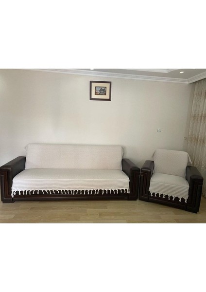 Kolları Örtmeyen Pamuklu Koltuk Örtüsü Takımı 3+3+1+1