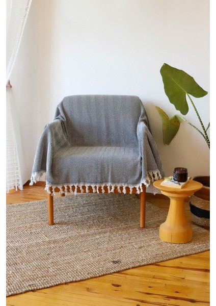 Koltuk Örtüsü Tv Battaniyesi Balıksırtı Siyah 150X170