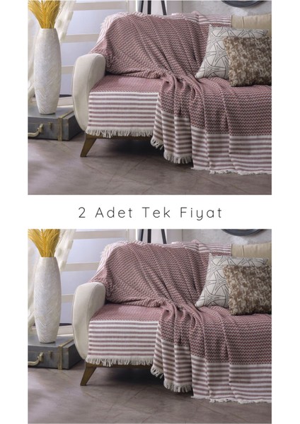 Olimpos Kiremit 2'li Koltuk Örtüsü 180 x 200 cm Kanepe Çekyat Divan Berjer Örtüsü Pamuklu Püsküllü