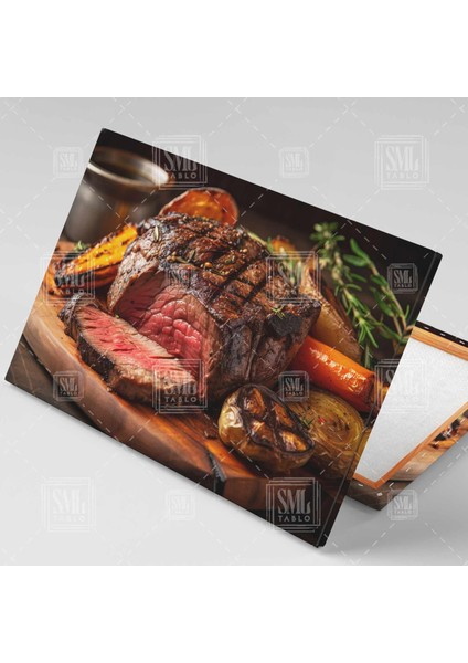 Baharatlı Biftek Pişmiş Kızarmış Et Izgara Mangal Sığır Dana Inek Kasap Dükkanı Yatay Kanvas Tablo fiyatları