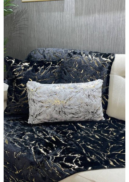 Peluş Varaklı Koltuk Şalı -Siyah ( Gold Mermer Desen ) fiyatları