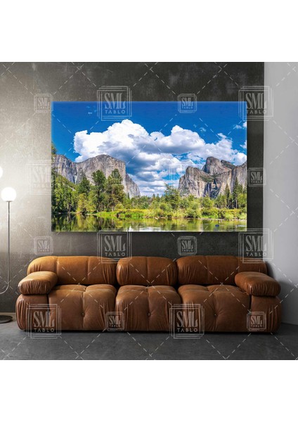 Yosemite Ulusal Parkı California Göle Yansıyan Doğa Yatay Kanvas Tablo